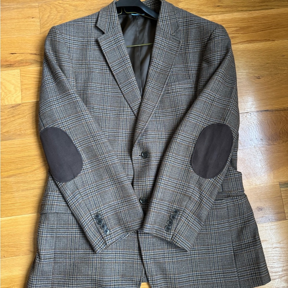 Tommy Hilfiger Brown Checkered Blazer with Elbow Patches